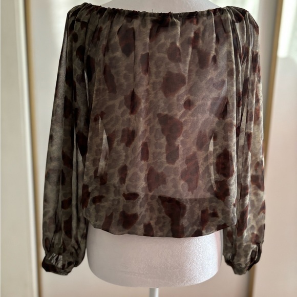 Olivaceous Olive Green/Brown Sheer Crop Top Size L - Picture 4 of 12